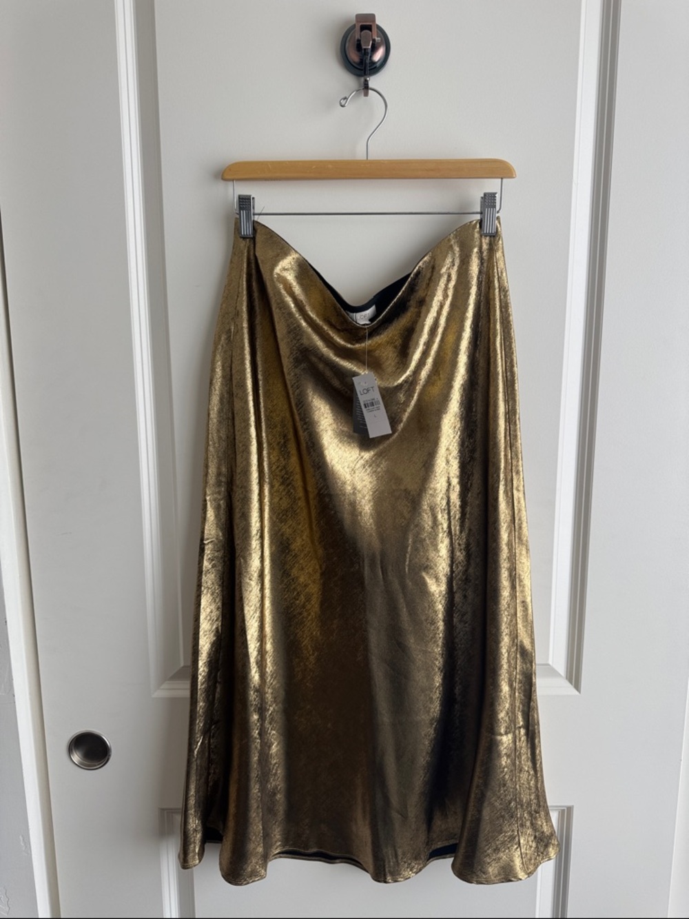 LOFT Gold Metallic A-Line Midi Skirt